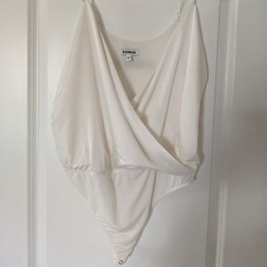 White faux wrap thong bodysuit